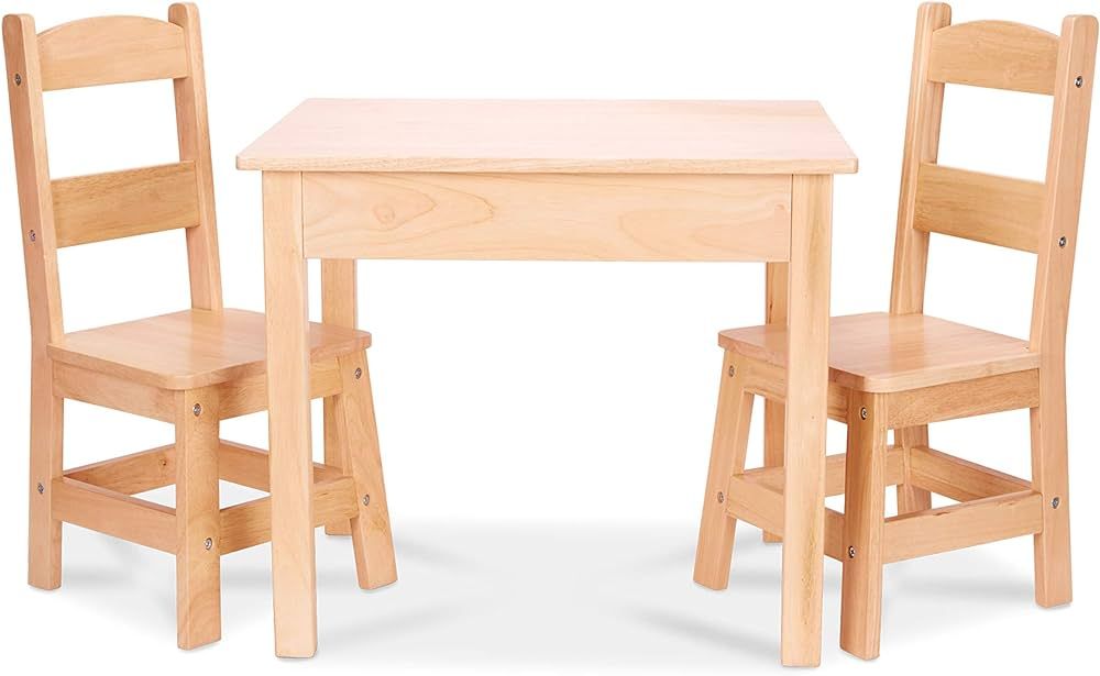 Melissa & Doug Solid Wood Table and 2 Chairs Set - Light Finish Furniture for Playroom,Blonde | Amazon (US)