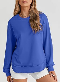 EVALESS Sweatshirt for Women Crewneck Long Sleeve Side Split Tops Casual Solid Color Loose Pullov... | Amazon (US)