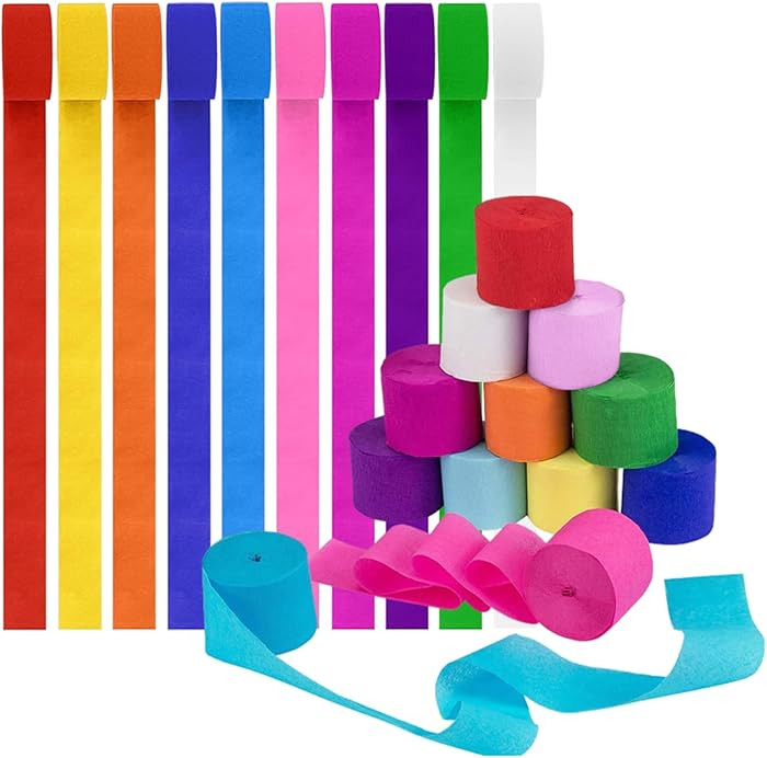 10 Rolls Crepe Paper Streamers Hanging Rainbow Streamers 10 Colors Party Crepe Paper Roll Streame... | Amazon (UK)