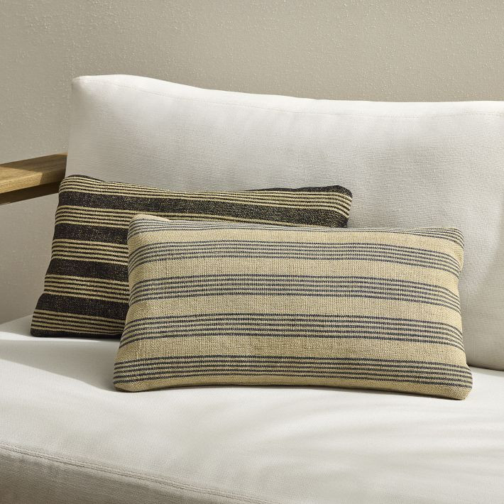 Natural Mini Stripe Indoor/Outdoor Pillow | West Elm (US)