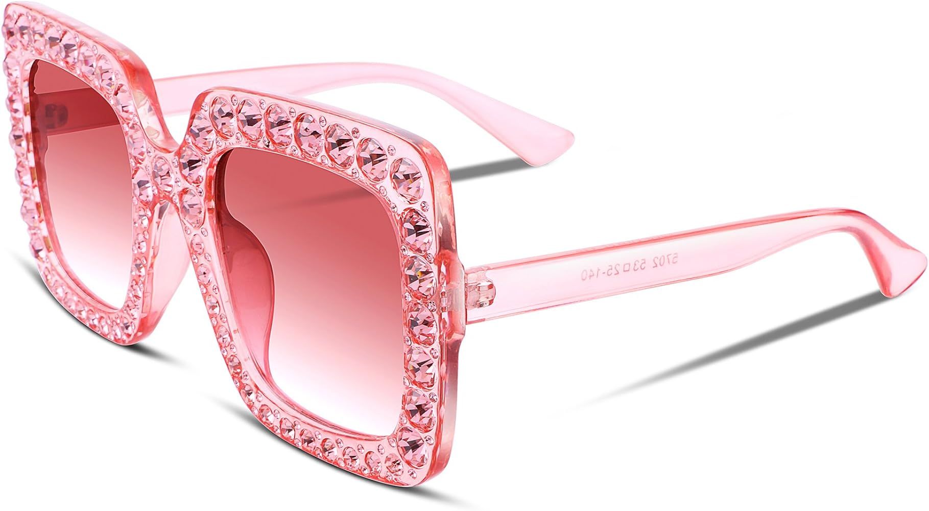 FEISEDY Women Sparkling Crystal Sunglasses Oversized Square Thick Frame B2283 | Amazon (US)