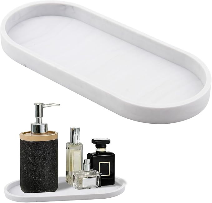 Plateau Décoratif Ovale en Résine Marbre Blanc, Plateau de Rangement pour Toilette, Plateau Mar... | Amazon (FR)
