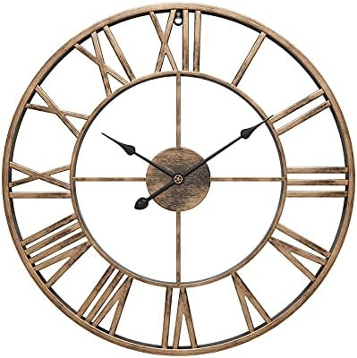 WGWART 16" Large Roman Numeral Wall Clock, Silent Non Ticking Battery Operated Quartz Round Big Meta | Amazon (US)