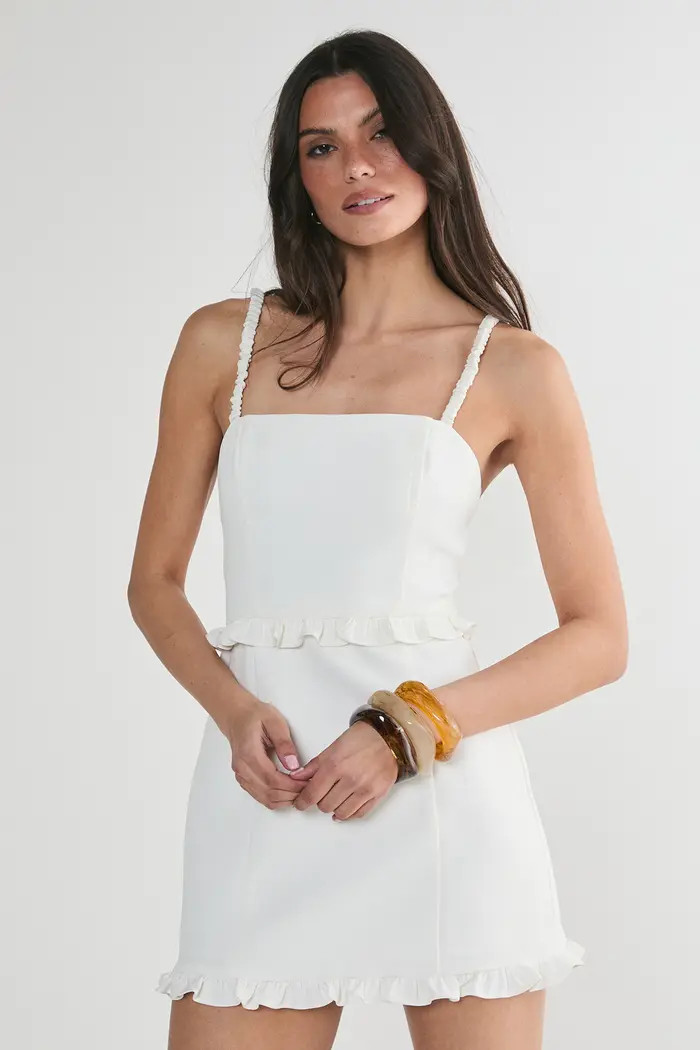 Ruched Strap Ruffle Tailored Mini Dress | Nordstrom