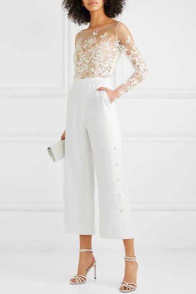 Braham cropped embroidered tulle and crepe jumpsuit | NET-A-PORTER (US)