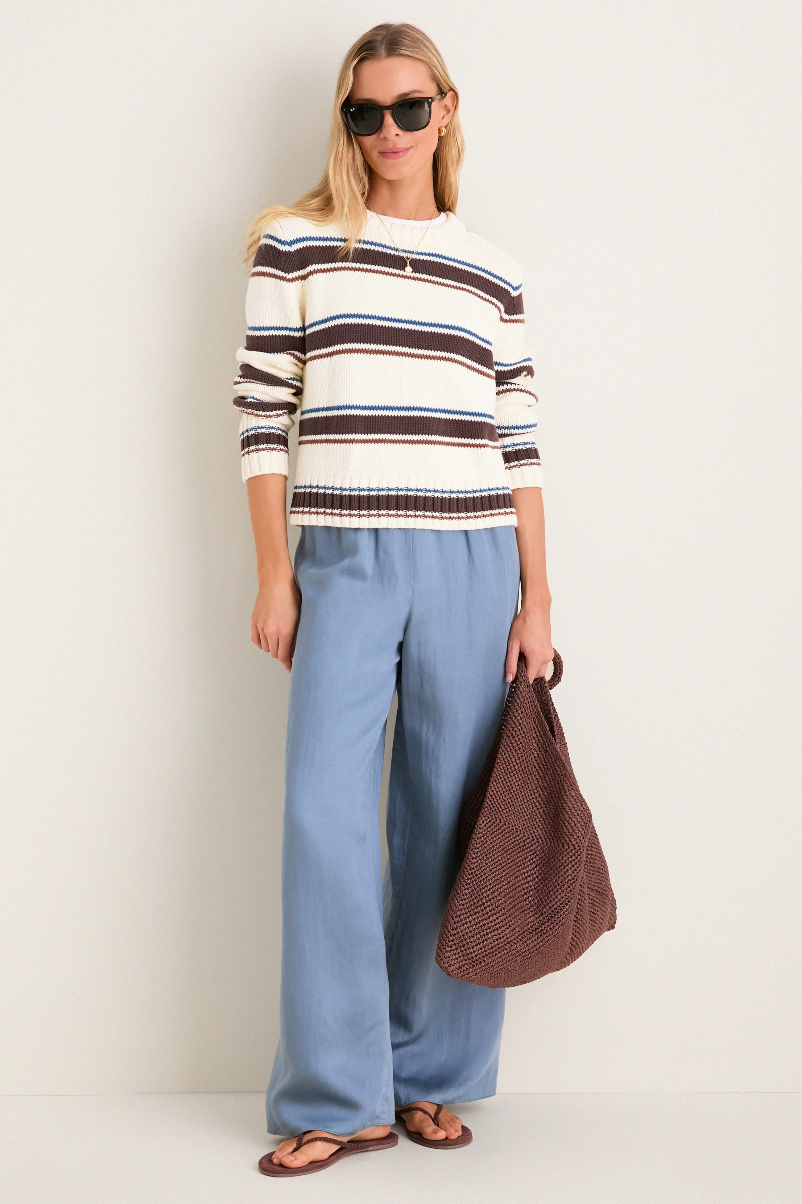 Ivory and Brown Stripe Cotton William Crewneck | Tuckernuck (US)