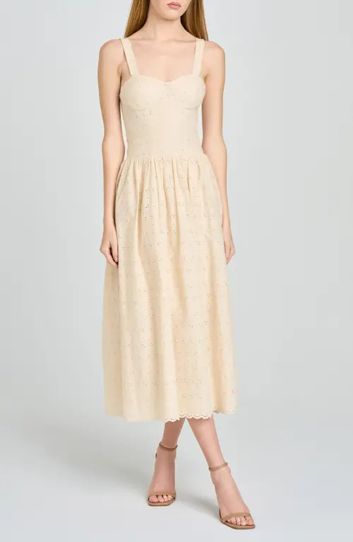 WAYF Lillian Eyelet Cotton Midi Dress in Beige at Nordstrom, Size Medium | Nordstrom