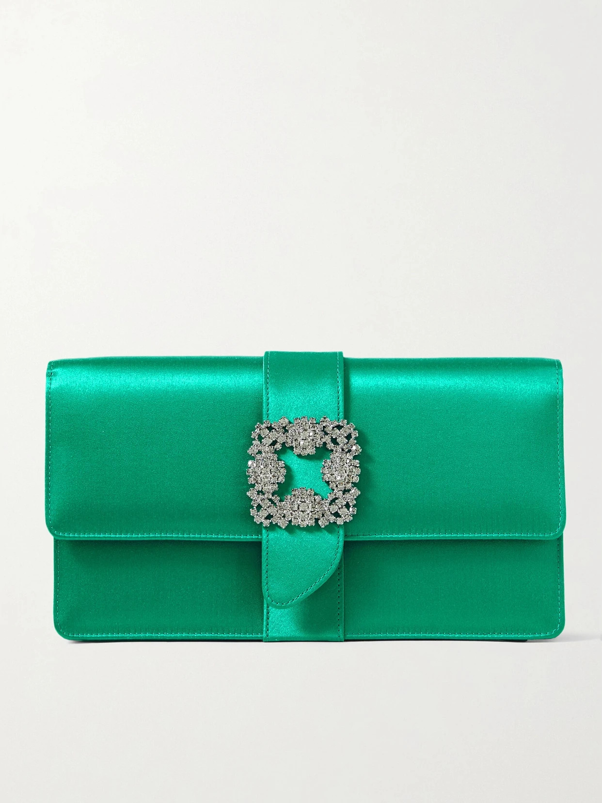 Manolo Blahnik - Capri Crystal-embellished Satin Clutch - Green | NET-A-PORTER (US)