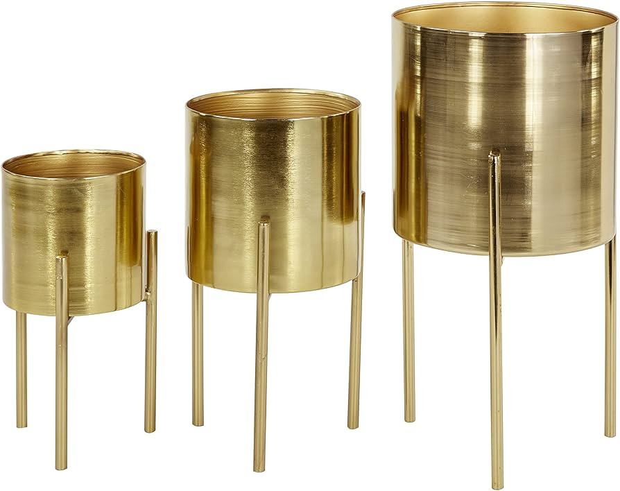 Deco 79 Metal Indoor Outdoor Large Planter Pot with Removable Stand, 18", 14", 12"H, Gold | Amazon (US)