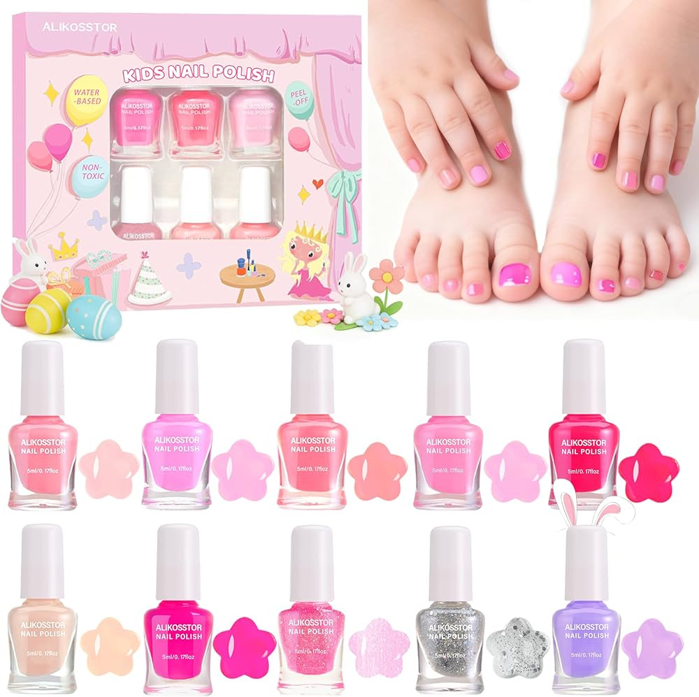Pink Kids Nail Polish Set, Non-Toxic Quick Dry Peel Off Water Based Fingernail Polish for Toddler... | Amazon (US)