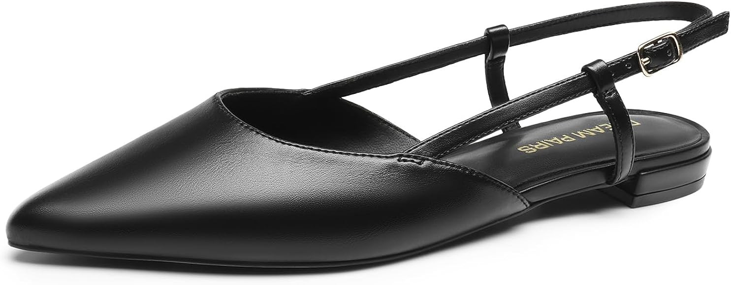 DREAM PAIRS Slingback Flats for Women, Pointed-Toe Elegant Women's Ballet Flats with Buckle Strap... | Amazon (US)