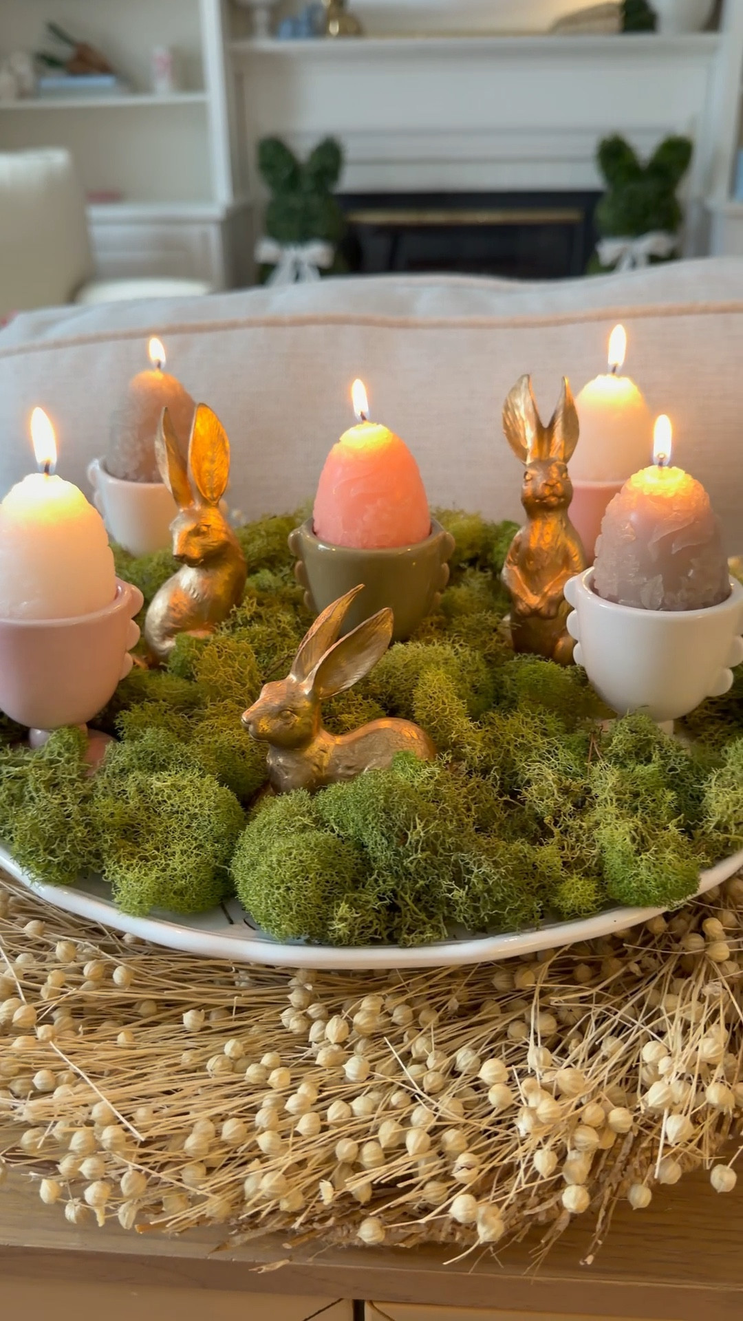 I love using my cake plate to make centerpieces for the holidays and this one is super simple with these gold bunnies and egg tea light candles! (The egg holders are from the Target dollar spot) using a wreath as a base is a perfect finishing touch!

#LTKSeasonal #LTKHome