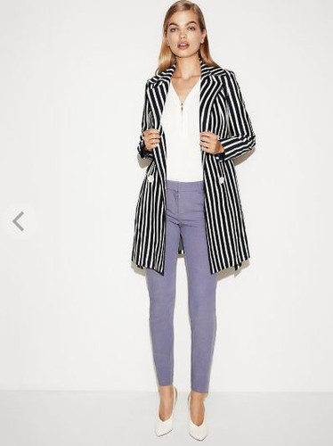 Express Womens Navy Blue Striped Belted Trench Coat S Small | eBay US