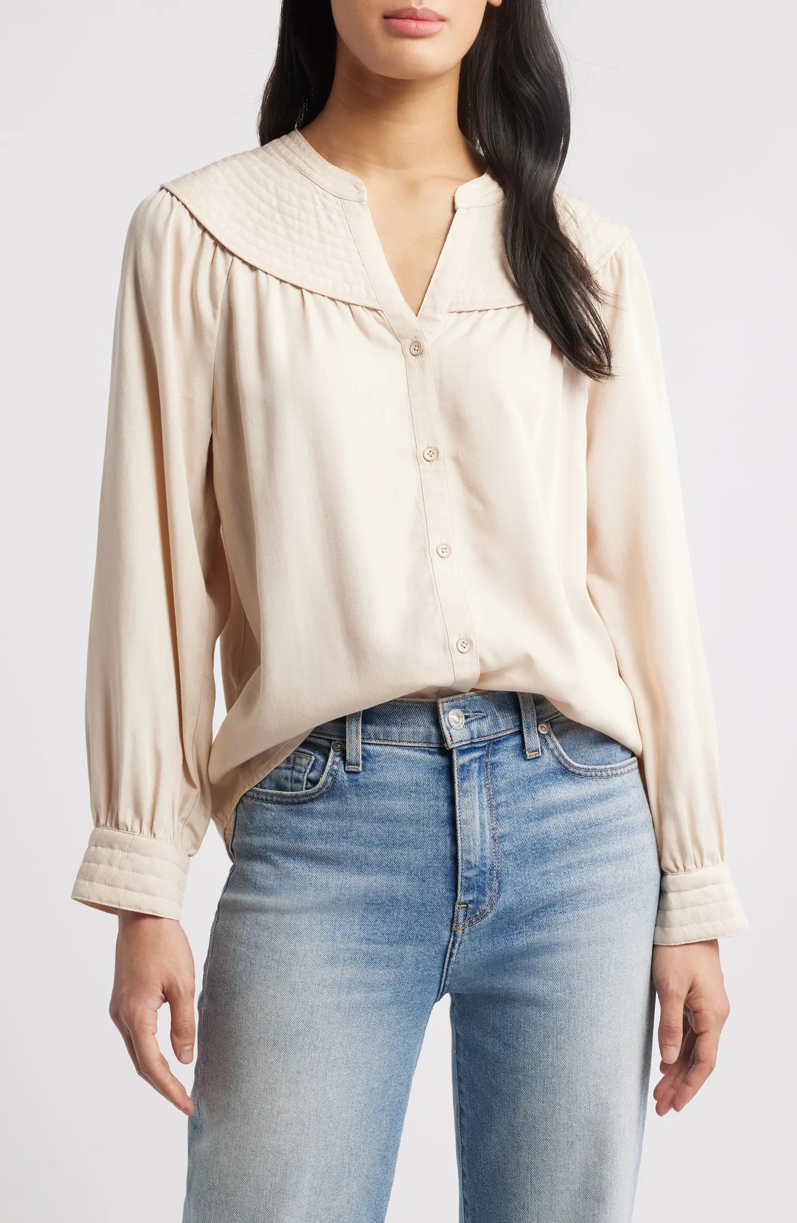 Split Neck Balloon Sleeve Top | Nordstrom