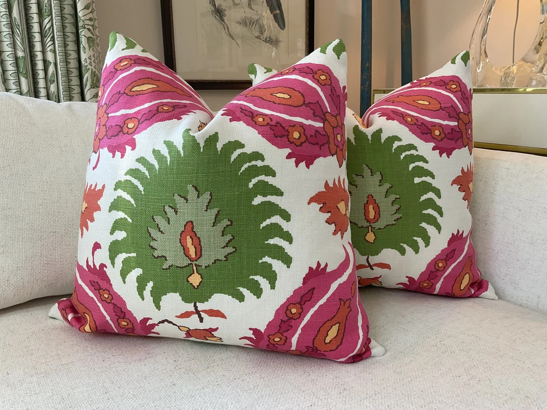 Brunschwig and Fils "Kashmiri" in Pink and Green  Pillow Covers | Etsy (US)