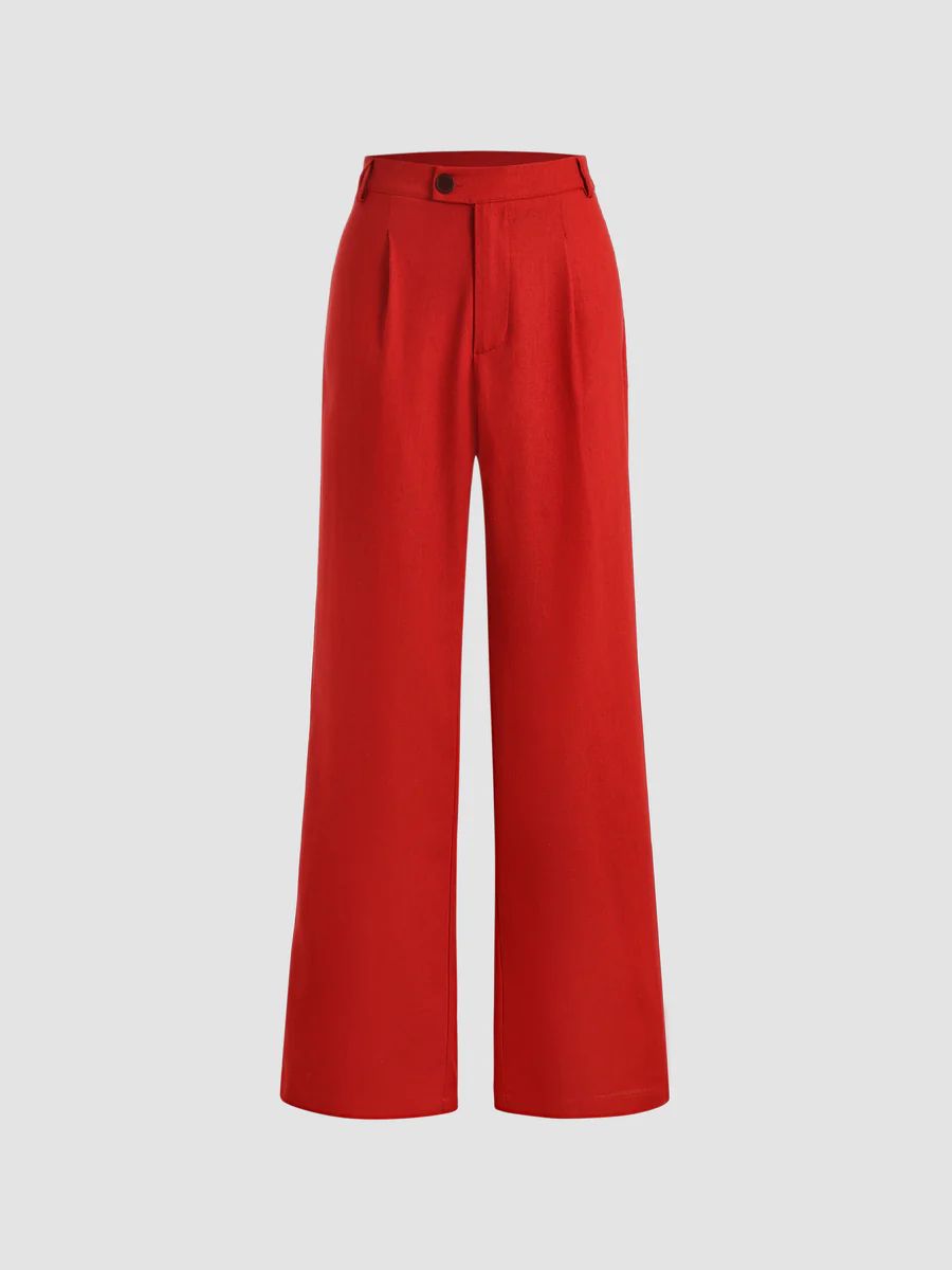 Red Solid Wide Leg Trousers | Cider