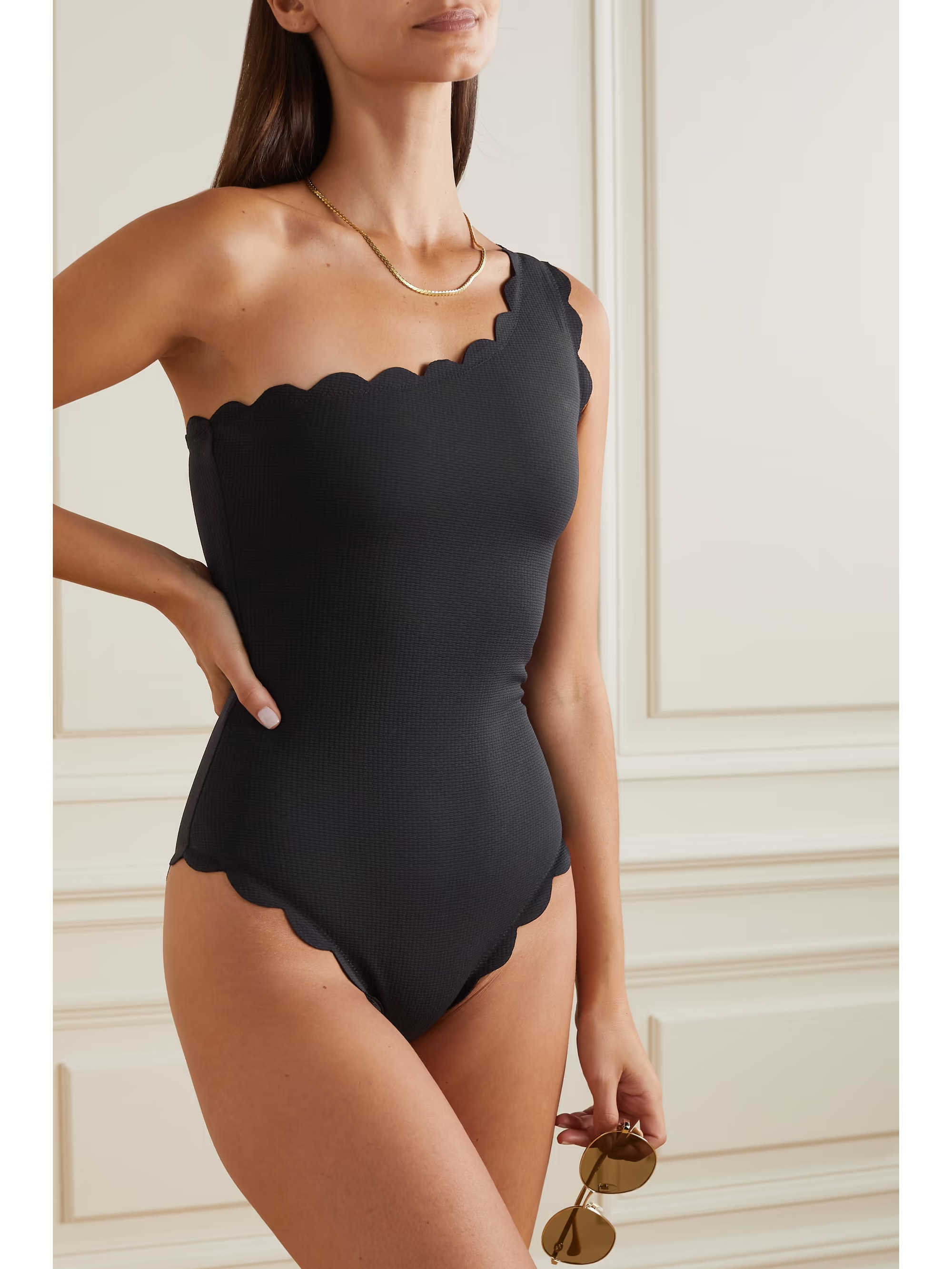 Santa Barbara one-shoulder scalloped recycled-seersucker swimsuit | NET-A-PORTER (US)