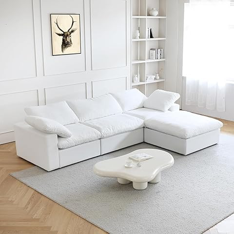 Modular Sectional Sofa Cloud Couch,Down Filled Comfy Cloud Modern Sofa,White Linen L Shape Oversi... | Amazon (US)