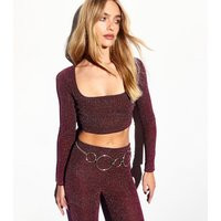 Women's Burgundy Metallic Long Sleeve Crop Top New Look | New Look (UK)