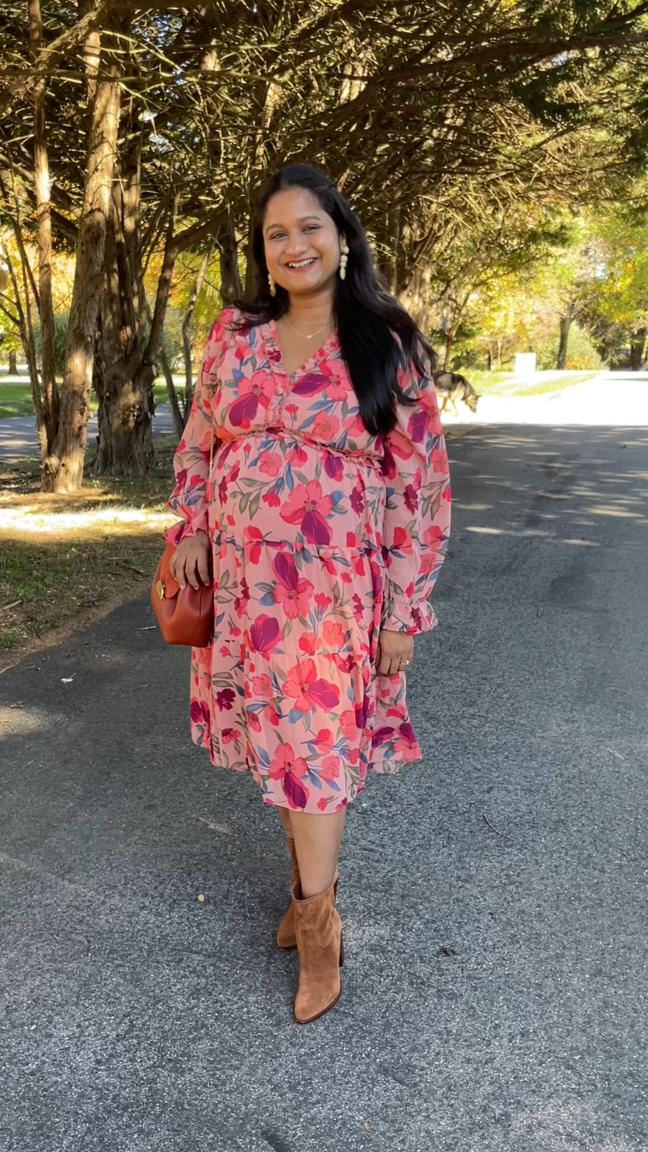 Maternity fall dress, maternity floral dress, 
@pinkblushmaternity dress in size S 

#LTKSeasonal #LTKBump #LTKFindsUnder50