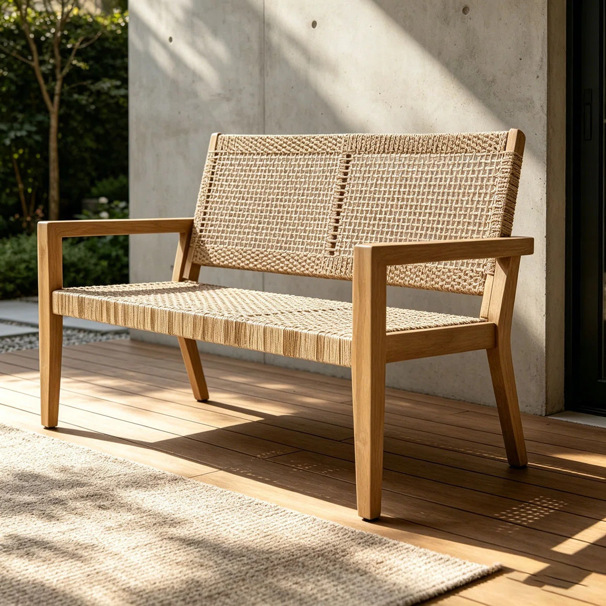 Outdoor Wicker and Acacia Wood Loveseat | Wayfair North America