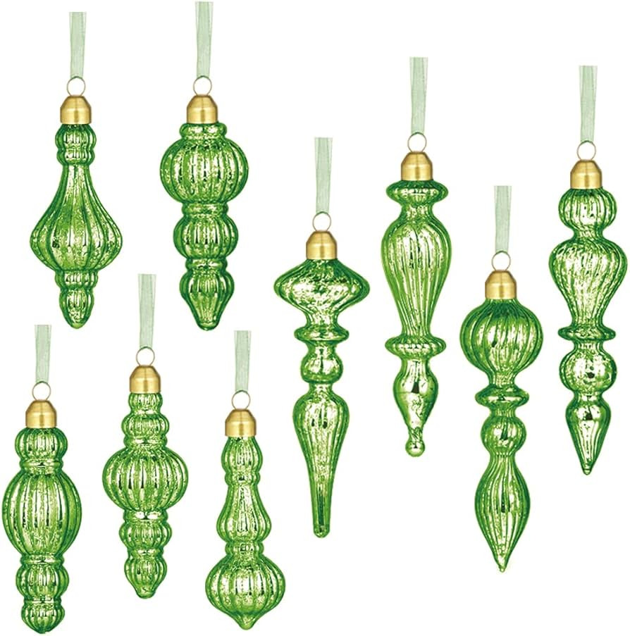 Glass Christmas Ball Drop Finial Ornaments Holiday Trees Wreaths & Garland Decor Green Color (9 P... | Amazon (US)