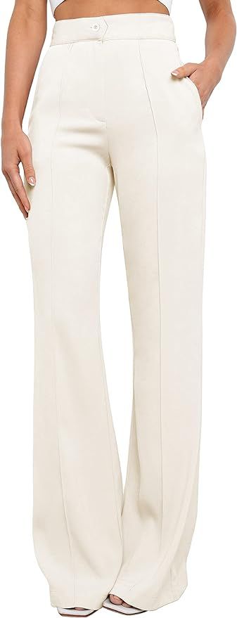 Women's Causal High Waisted Wide Leg Pants, Bootcut Dress Pants for Women, Work Pants with Pocket... | Amazon (US)