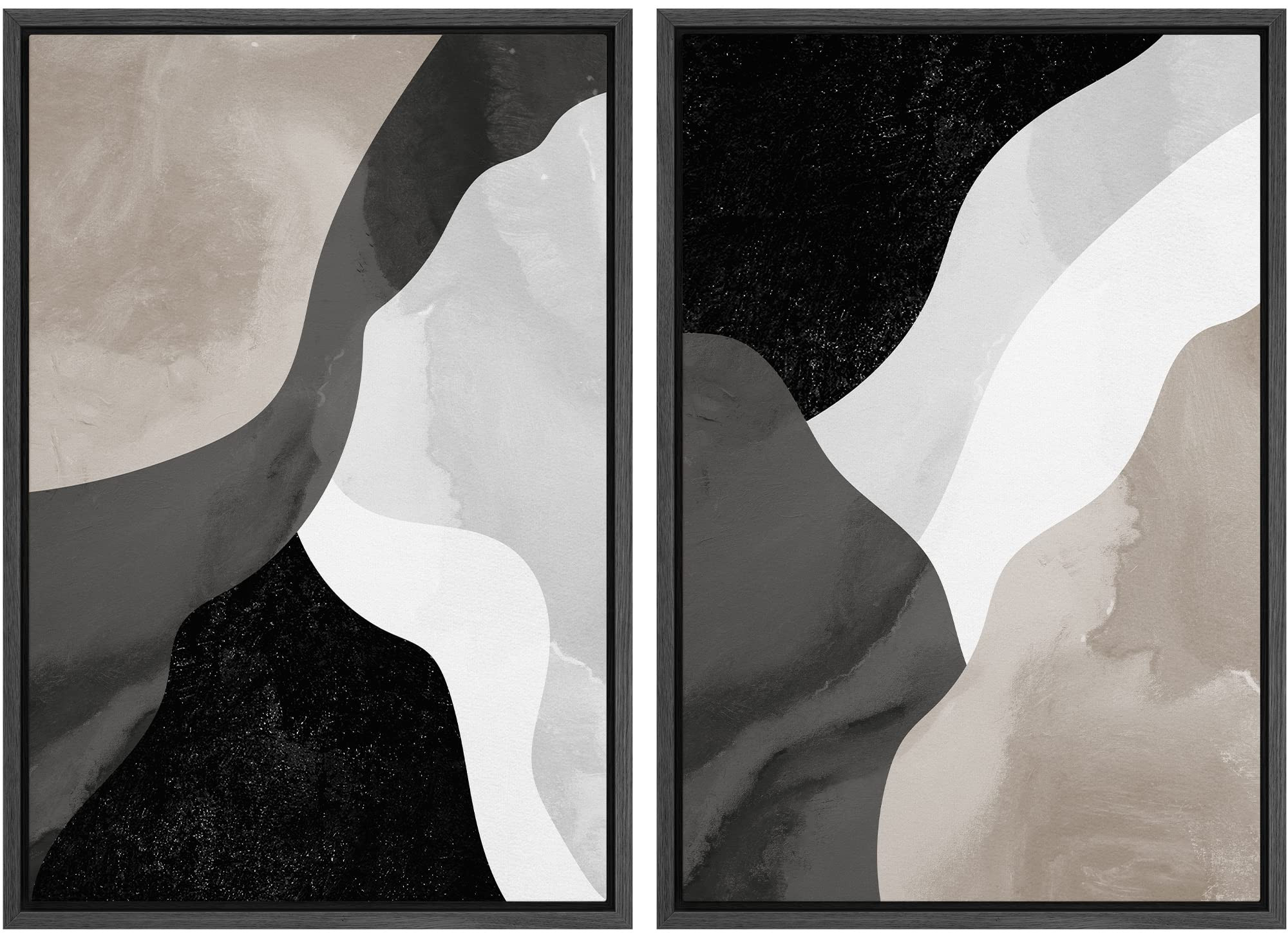 SIGNLEADER Framed Canvas Print Wall Art Set Black, Gray and Tan Watercolor Waves Abstract Shapes Ill | Amazon (US)