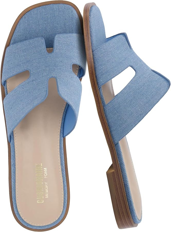 CUSHIONAIRE Voyage Cutout Strap Slides for Women, Slip On Summer Flats, Trendy Footwear, Comforta... | Amazon (US)