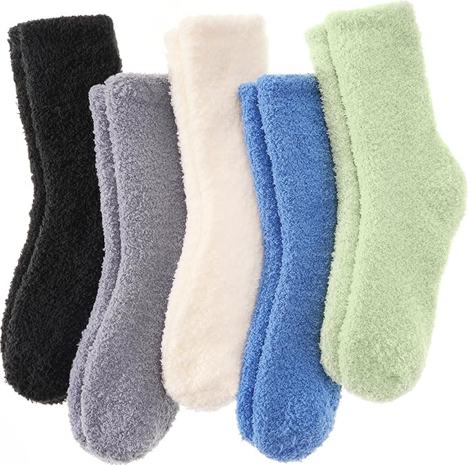 ANTSANG Fuzzy Socks for Women Men Slipper Fluffy Cozy Warm Winter Thick Plush Crew Socks 5 Pairs | Amazon (US)