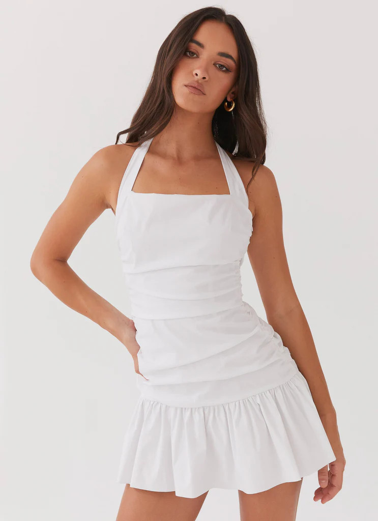 Cely Ruched Mini Dress - White | Peppermayo (Global)