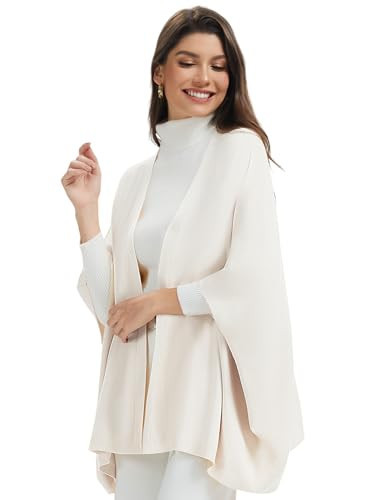 PULI Womens Open Front Shawl Wraps with Sleeves Casual Knit Poncho Shawls for Spring Fall Winter Ivory White | Amazon (US)