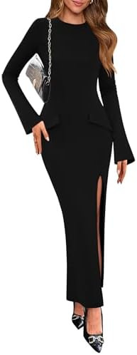 Lazysmile Fall Dresses for Women Long Sleeve Mock Neck Buckle Back Backless Bodycon Split Cocktai... | Amazon (US)