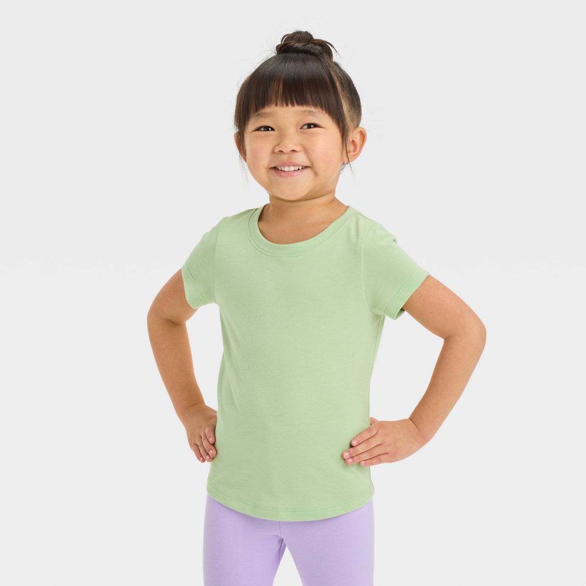 Toddler Girls' Short Sleeve Solid T-Shirt - Cat & Jack™ Green 4T: Crewneck, Lightweight, Knit, ... | Target