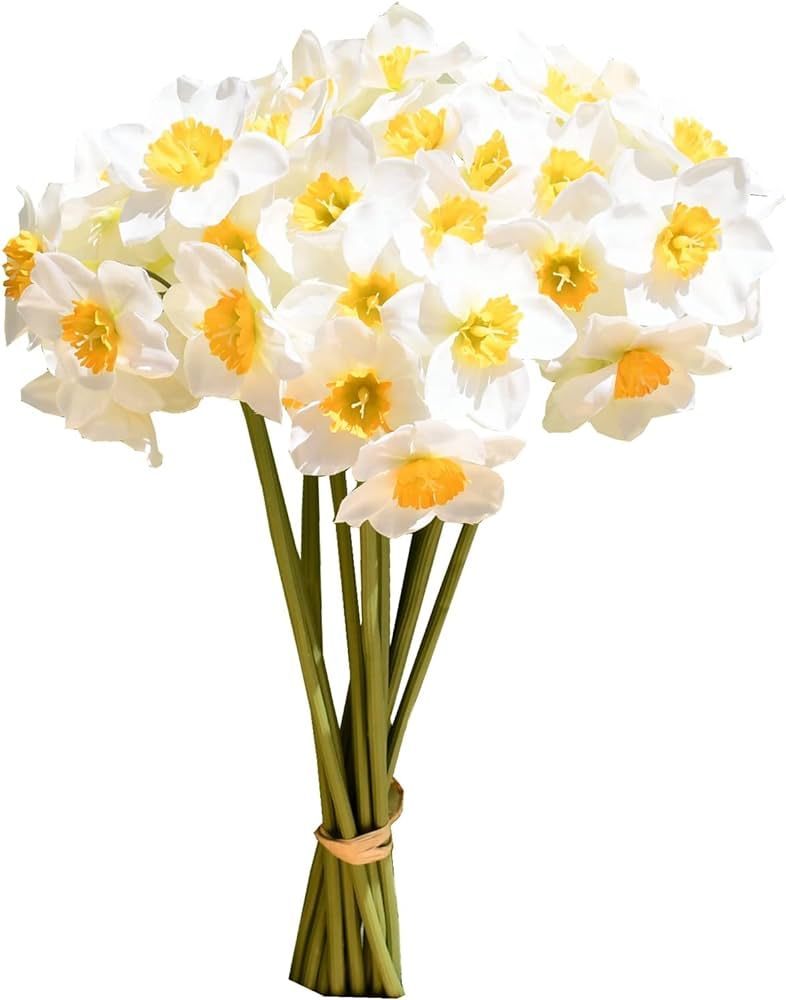 Mandy's 12pcs White Fake Flowers Artificial Daffodils Flowers 16" for Mother's Day Easter Party H... | Amazon (US)