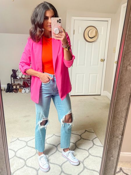 Love this amazon blazer! 
Size M in the tee
Size down one size in the Target jeans 

#LTKunder50 #LTKstyletip #LTKSeasonal
