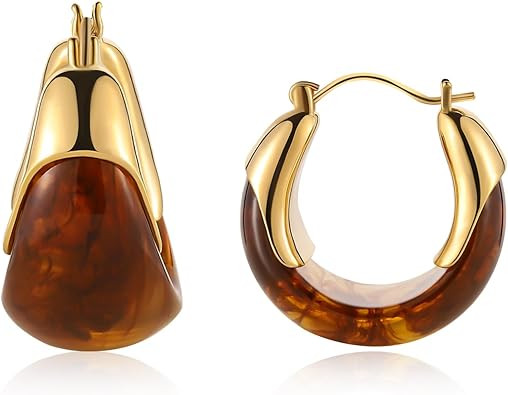 14k Gold Plated Amber Resin Hoop Earrings for Women Trendy, Hypoallergenic Chunky Gold Earrings J... | Amazon (US)