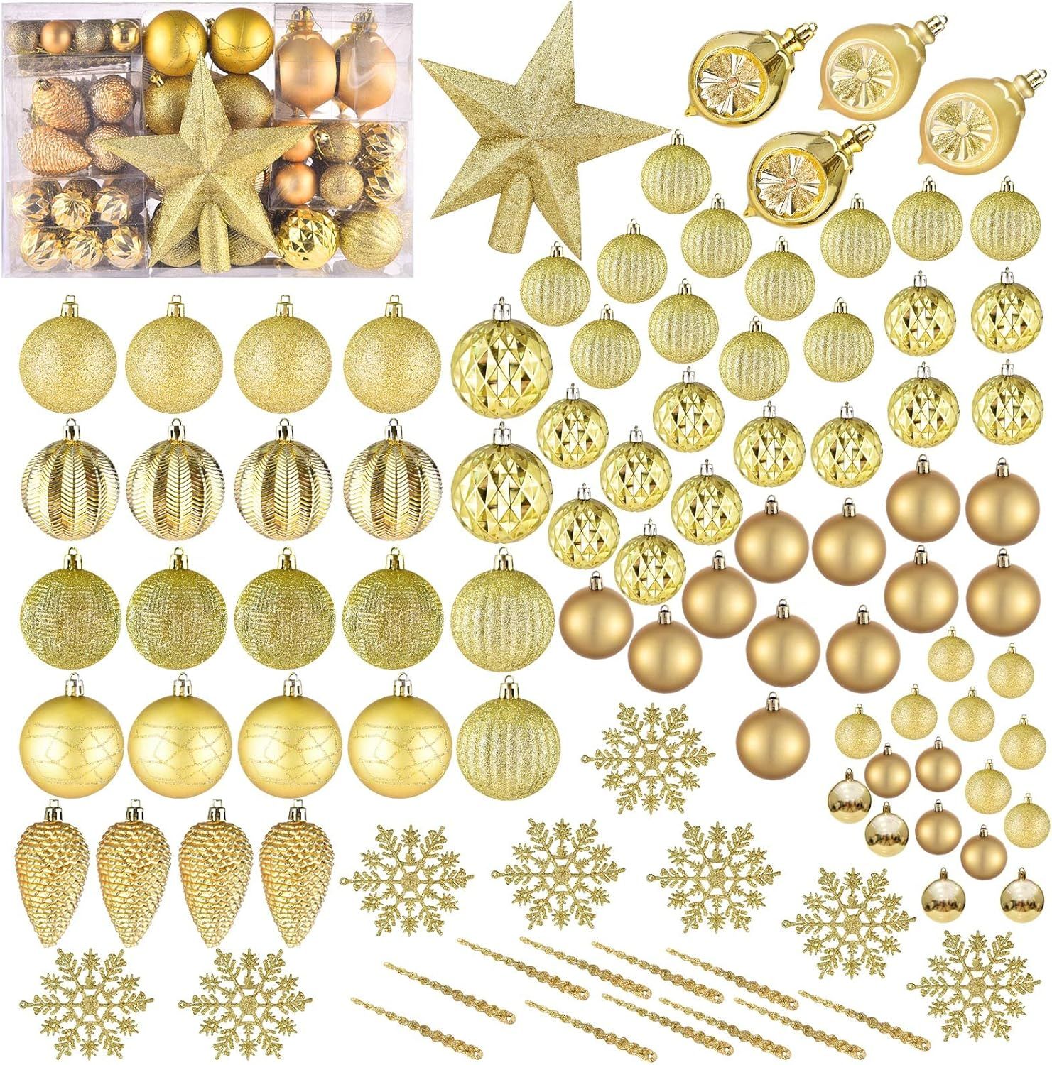 ILLUMINEW 100Pcs Christmas Ornaments Set, Shatterproof Christmas Ball Ornaments, Xmas Seasonal De... | Amazon (US)