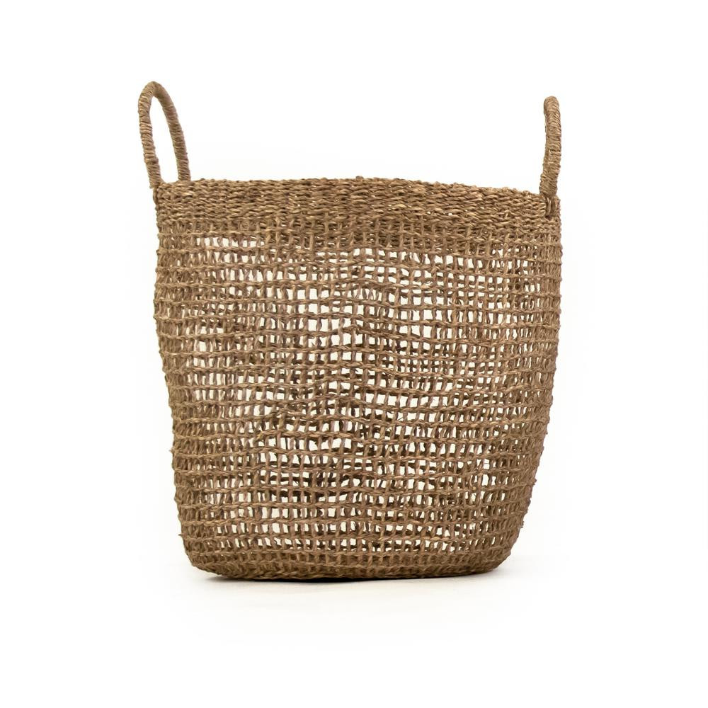 Cylindrical Sparsely Hand Woven Seagrass Large Basket with Handles | The Home Depot