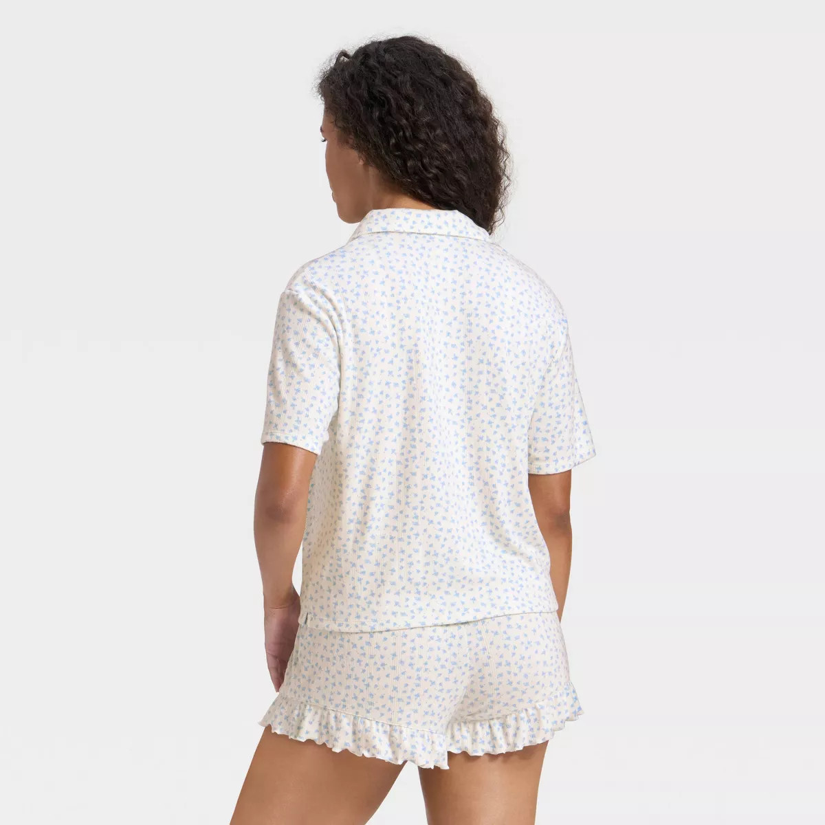 Women's Pointelle Notch Collar Shirt and Shorts Pajama Set - Wild Fable™ Cream Floral S | Target