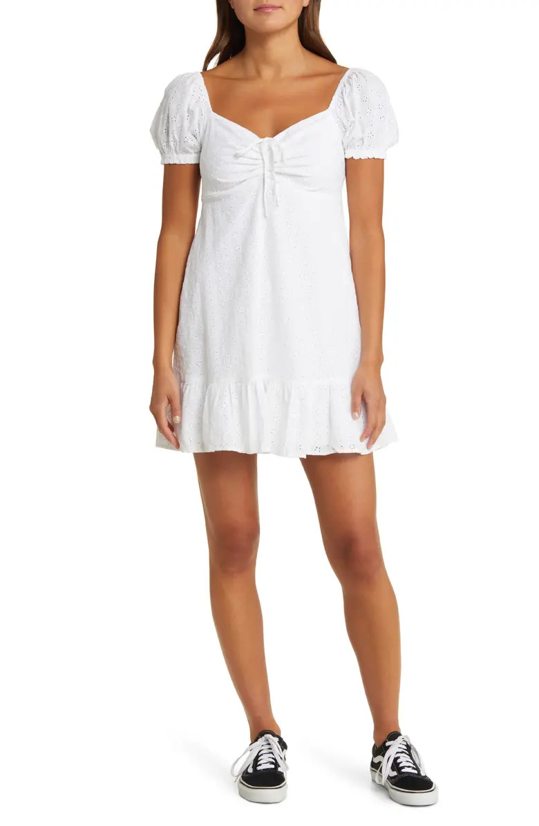 Eyelet Cutout Puff Sleeve Dress | Nordstrom