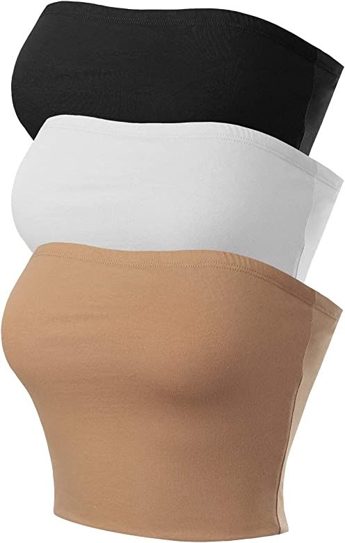 MixMatchy Women's Causal Strapless Double Layered Basic Sexy Tube Top - Pack | Amazon (US)