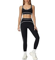 Womens Workout Set Two Piece U Back Color Block Sports Bra Matching High Waist Leggings Gym Work ... | Amazon (US)