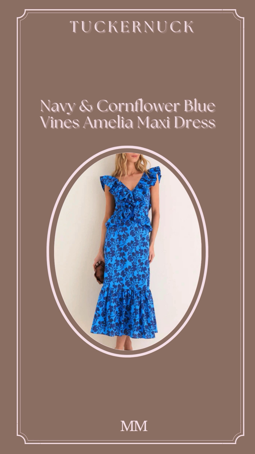 Tuckernuck Navy & Cornflower Blue Vines Amelia Maxi Dress. The ruffle neckline and tailored waist make this one feel polished but still fun for events, dinners, or a dressed up daytime look. The bold blue print does all the work so you can keep accessories simple.

[blue maxi dress, floral maxi dress, wedding guest dress, statement dress, summer event dress, Tuckernuck dress]

#LTKTravel #LTKOver40 #LTKWedding