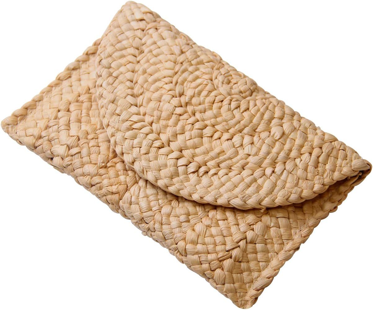 Freie Liebe Women's Straw Clutch Purse Summer Beach Bags Envelope Wallet Woven Handbags | Amazon (US)