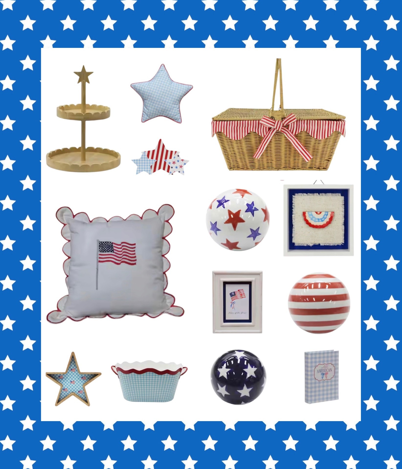 Patriotic Home Decor Finds 🇺🇸✨ Red White & Blue Summer Styling

The cutest red, white & blue finds for summer entertaining and festive home styling 🇺🇸✨ From the scalloped flag pillow to gingham accents and star details, these affordable pieces are perfect for Memorial Day, Fourth of July, or all-season Americana decor ❤️🤍💙

Loving the mix of classic stripes, wicker textures, and preppy patterns—so easy to style on a coffee table, entryway, or for a festive tablescape! The picnic basket and tiered tray are especially perfect for hosting or adding a statement moment to your space 🧺⭐️

patriotic home decor, 4th of July decorations, red white and blue decor, summer entertaining ideas, americana style, preppy home decor, gingham decor, festive tablescape, affordable decor finds, michaels home decor

#LTKSeasonal #LTKHome #LTKmomlife