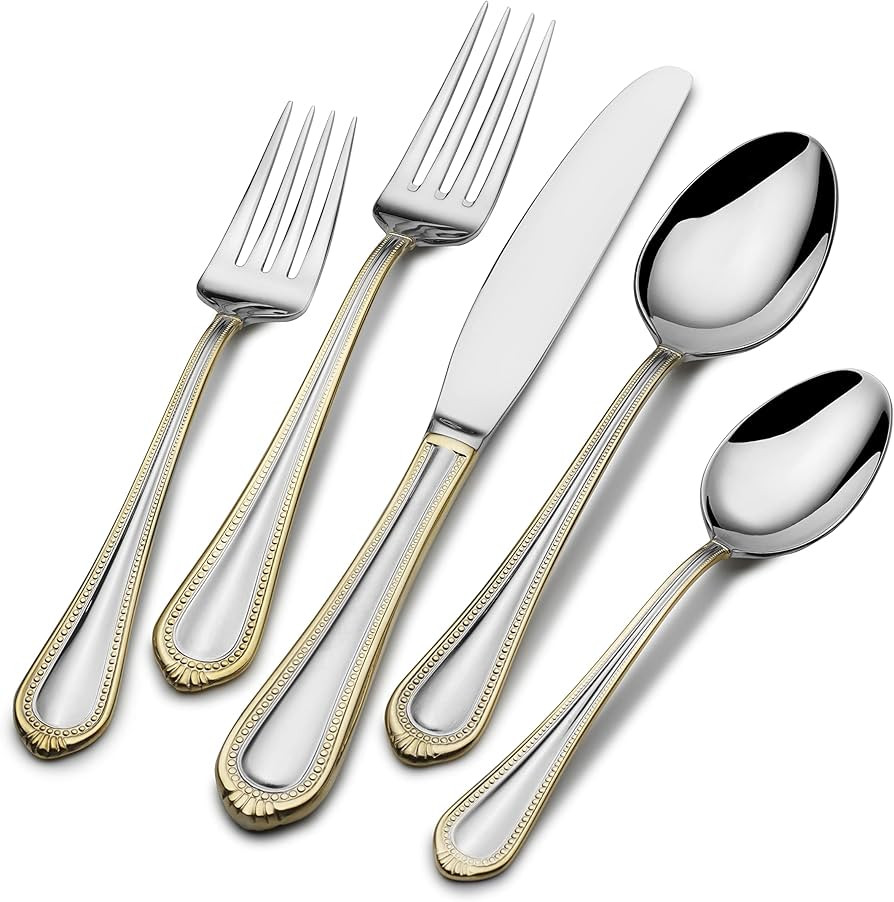Mikasa Regent Bead Gold 65-Piece Stainless Steel Flatware Set, Service for 12 | Amazon (US)
