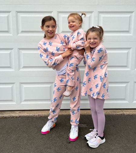 Matching sister outfits by Lewis Home. Cute comfy clothes for kids for fall and winter, these cozy girls sweatsuits in pink with blue birds match the dress!

#LTKfamily #LTKfindsunder100 #LTKkids