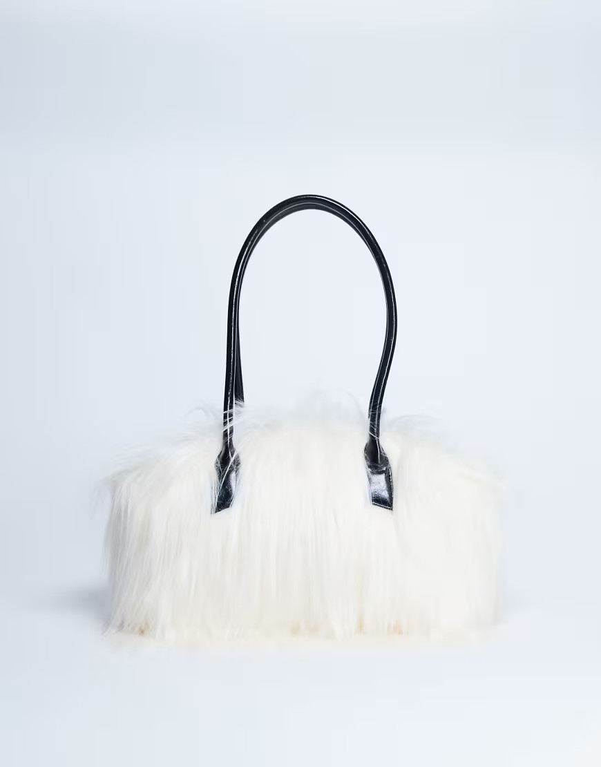 Topshop Shaggy faux fur shoulder bag in off white | ASOS (Global)