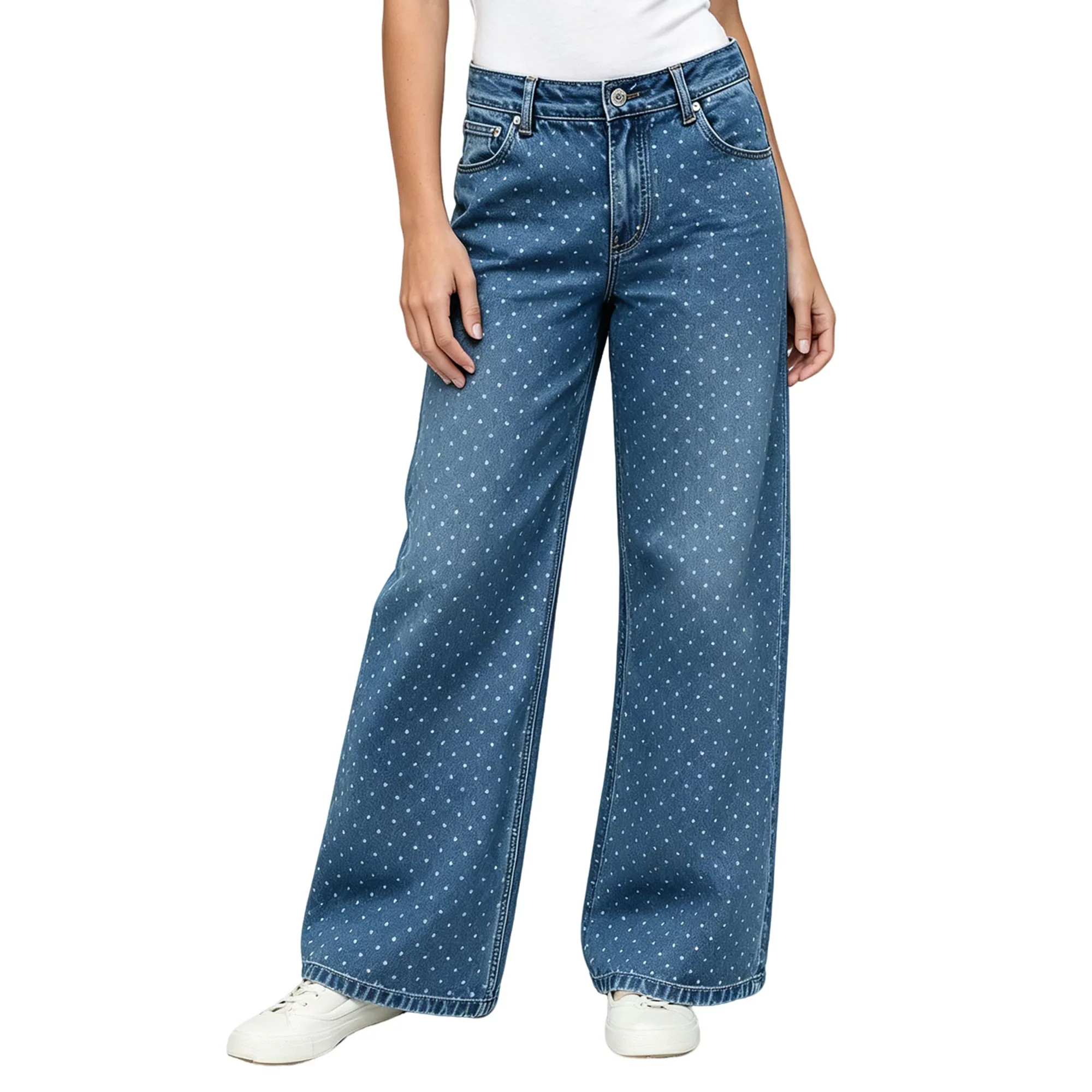 Womens Swiss Dot Wide Leg Jeans Mid Rise Loose Straight Leg Denim Pants with Pockets | Kohl's